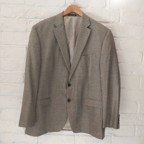 Ralph Lauren Blazer Men 46R Gray Houndstooth Silk Wool Blend 2 Button Sport Coat