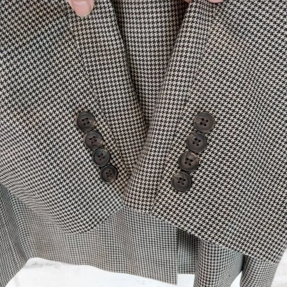 Ralph Lauren Blazer Men 46R Gray Houndstooth Silk Wool Blend 2 Button Sport Coat
