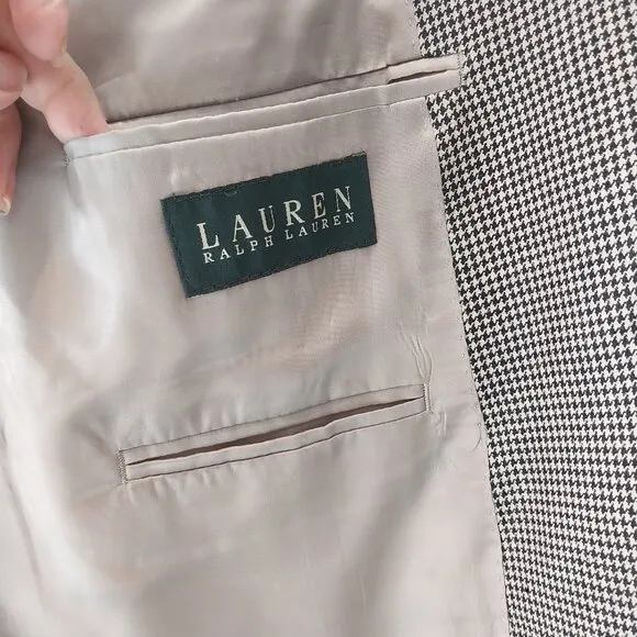 Ralph Lauren Blazer Men 46R Gray Houndstooth Silk Wool Blend 2 Button Sport Coat
