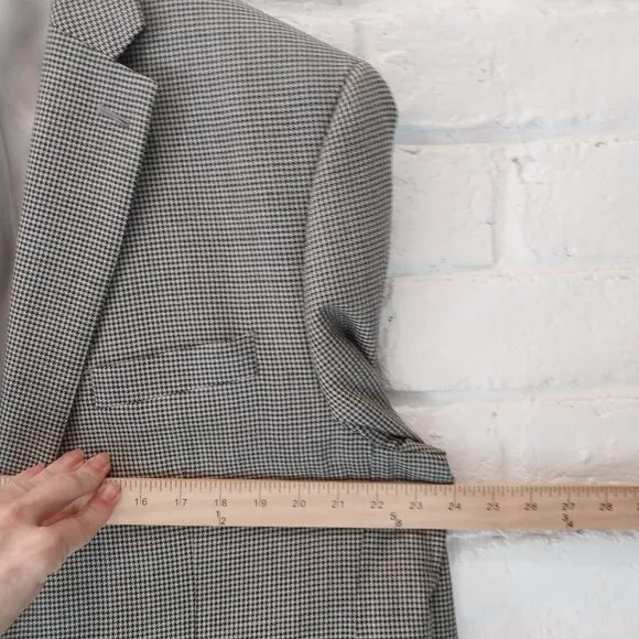 Ralph Lauren Blazer Men 46R Gray Houndstooth Silk Wool Blend 2 Button Sport Coat