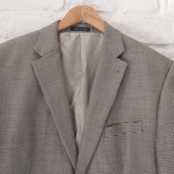 Ralph Lauren Blazer Men 46R Gray Houndstooth Silk Wool Blend 2 Button Sport Coat