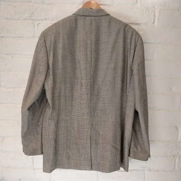Ralph Lauren Blazer Men 46R Gray Houndstooth Silk Wool Blend 2 Button Sport Coat