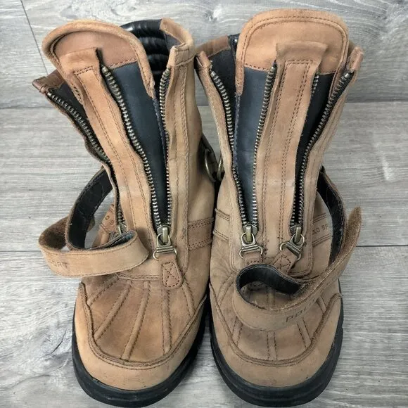 Ralph Lauren Mens Conquest High Leather Hiking Boots Size 5 Brown Double Zip