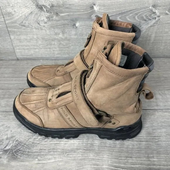 Ralph Lauren Mens Conquest High Leather Hiking Boots Size 5 Brown Double Zip
