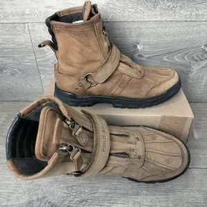 Ralph Lauren Mens Conquest High Leather Hiking Boots Size 5 Brown Double Zip