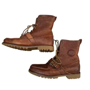 Ralph Lauren Polo Ranger Hiking Boots Mens 8.5 Leather Buckle Lace Tan Old Money