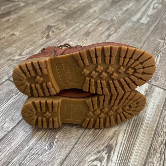 Ralph Lauren Polo Ranger Hiking Boots Mens 8.5 Leather Buckle Lace Tan Old Money