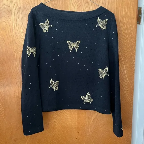 Rare! St. John sport boat neck embroidered butterfly top S