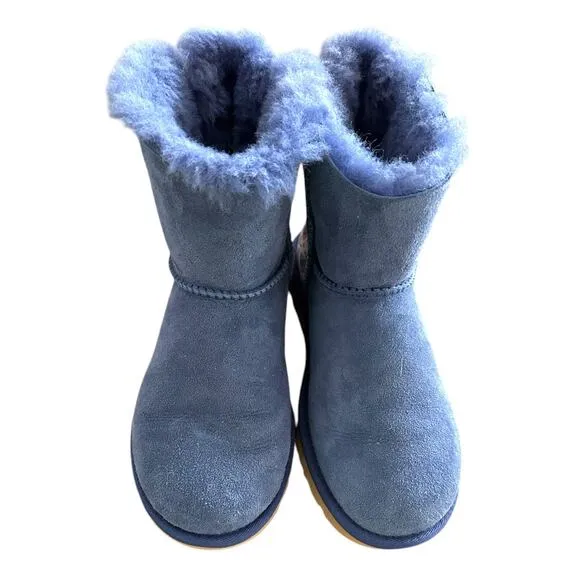 Rare Ugg Liberty mini Bailey blue red paisley bow sheepskin suede boots size 6
