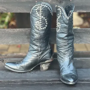 Rare Vintage 80s Zodiac Black Leather Studded Cowgirl Boots –  7.5 – Vibram Sole
