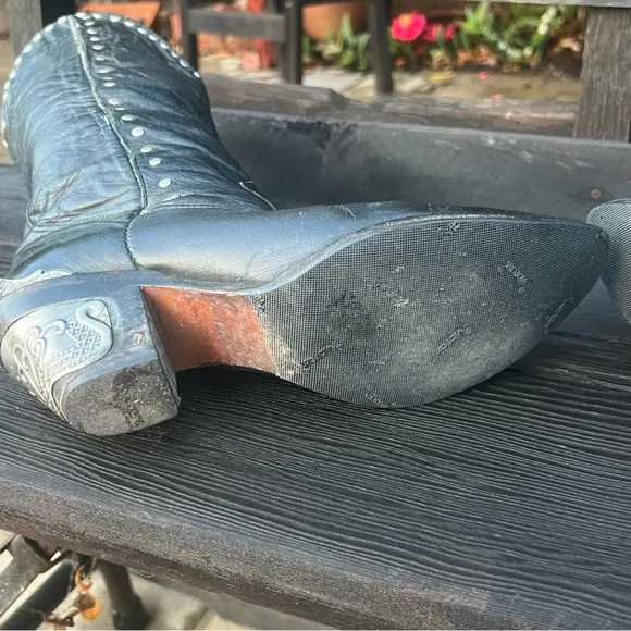 Rare Vintage 80s Zodiac Black Leather Studded Cowgirl Boots –  7.5 – Vibram Sole