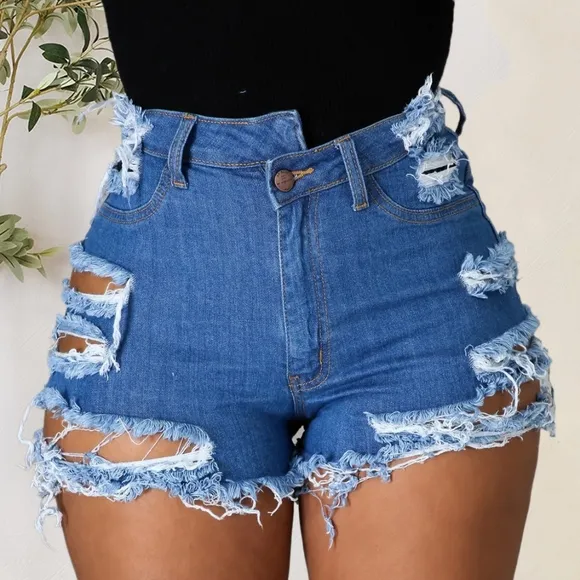 Raw Rebellion Distressed Denim Shorts - Medium