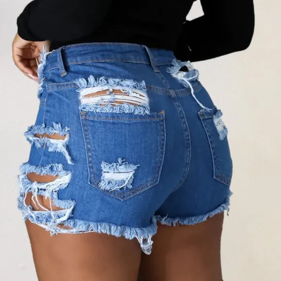 Raw Rebellion Distressed Denim Shorts - Medium