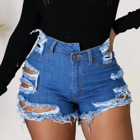 Raw Rebellion Distressed Denim Shorts - Medium