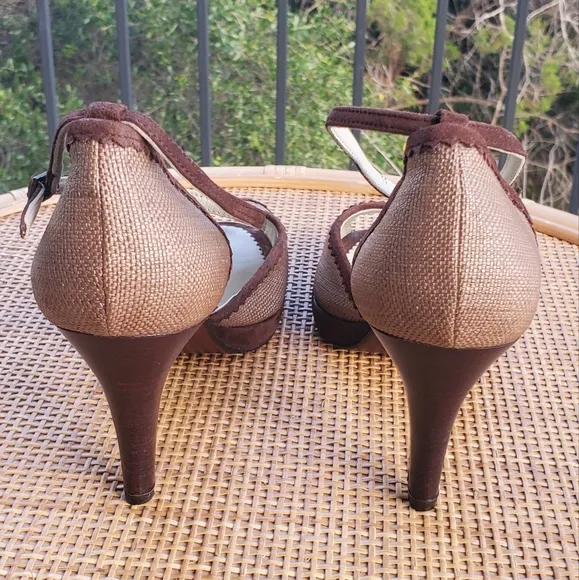 Rebeca Sanver Brown Tan Peep-Toe Heels Sz 39.5