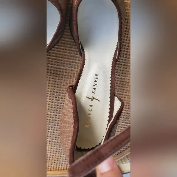 Rebeca Sanver Brown Tan Peep-Toe Heels Sz 39.5
