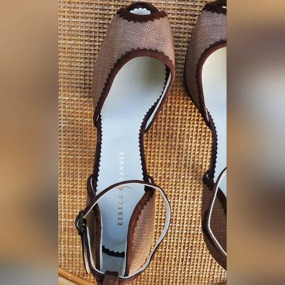 Rebeca Sanver Brown Tan Peep-Toe Heels Sz 39.5