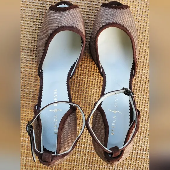 Rebeca Sanver Brown Tan Peep-Toe Heels Sz 39.5