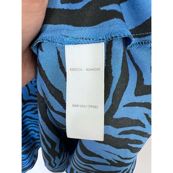 Rebecca Minkoff Zebra Print Midi Skirt Size 6 Sapphire Satin Twill Animal Print