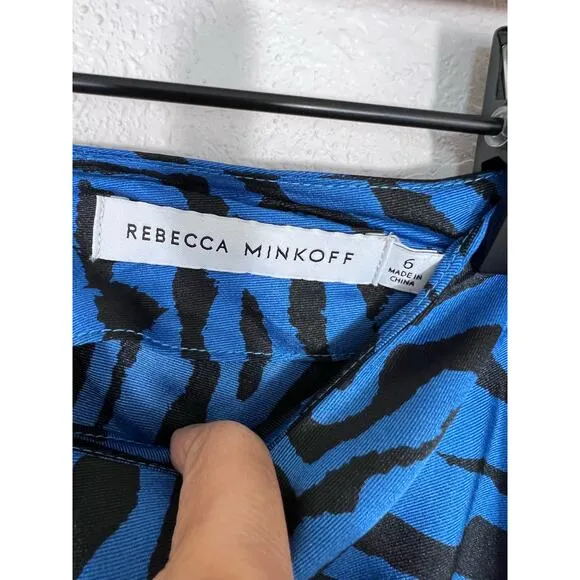 Rebecca Minkoff Zebra Print Midi Skirt Size 6 Sapphire Satin Twill Animal Print