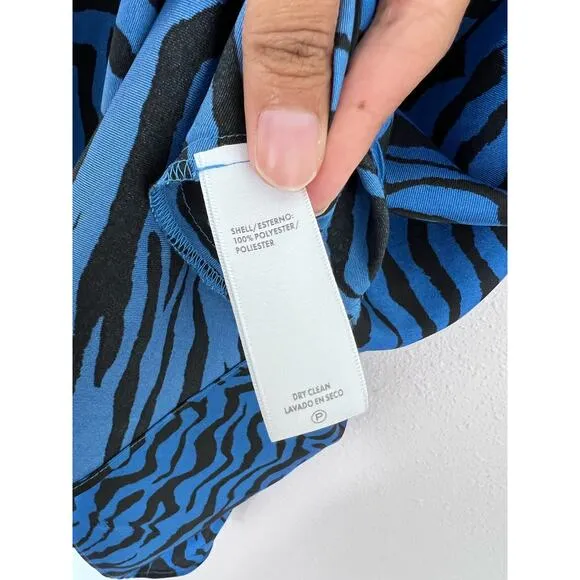 Rebecca Minkoff Zebra Print Midi Skirt Size 6 Sapphire Satin Twill Animal Print