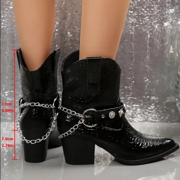 Red Croc-Embossed Western Ankle Boots