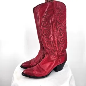 Red Handmade Leather Ammons Cowboy Boots | Size 6 Western Statement