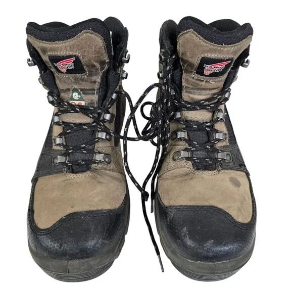 Red Wing Shoes Mens Waterproof Brown and Black Steel Toe Hiking Field Boots US 8
