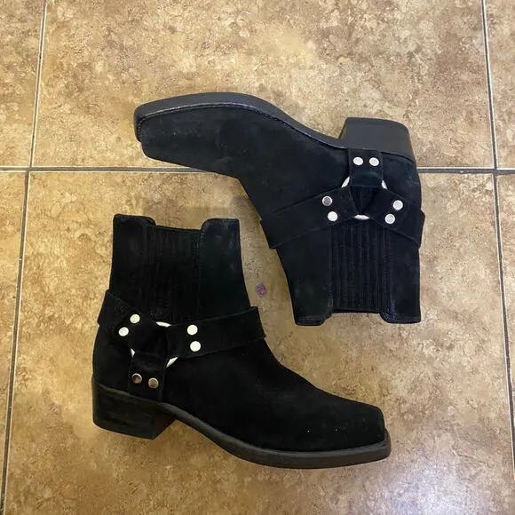 RE/DONE Black Suede Short Cavalry Harness Boots Size 41 Western 90s Grunge