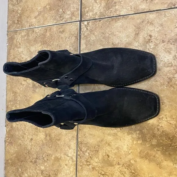 RE/DONE Black Suede Short Cavalry Harness Boots Size 41 Western 90s Grunge