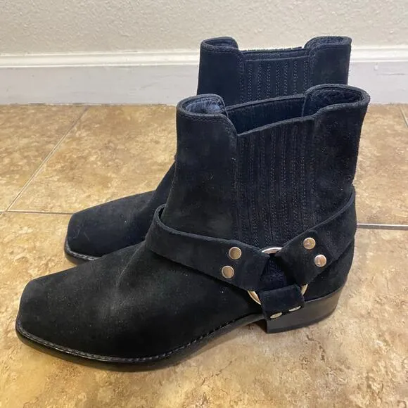 RE/DONE Black Suede Short Cavalry Harness Boots Size 41 Western 90s Grunge