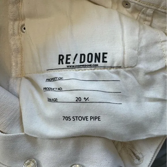 Re/Done Sz 29 Comfort Stretch High Rise 70s Stove Pipe Vintage White Jeans