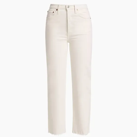 Re/Done Sz 29 Comfort Stretch High Rise 70s Stove Pipe Vintage White Jeans