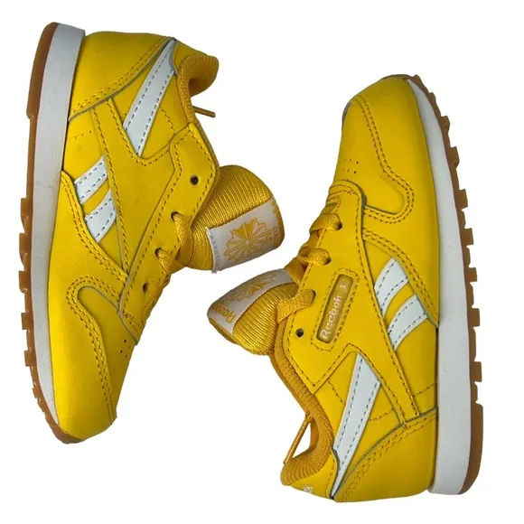 Reebok Classic Leather Infants Toddler Running/Walking Shoes Yellow Sz: 7