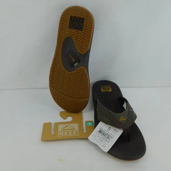 REEF Men's Flip Flops Fanning Brown Gum Bottle Sandal Opener Size 9 New