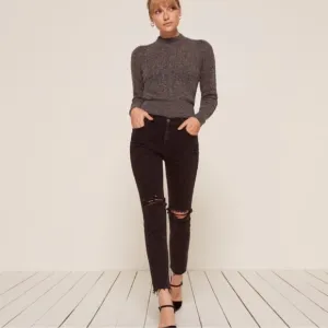 Reformation Camille High Cigarette Jeans | Nile Black | Size 23