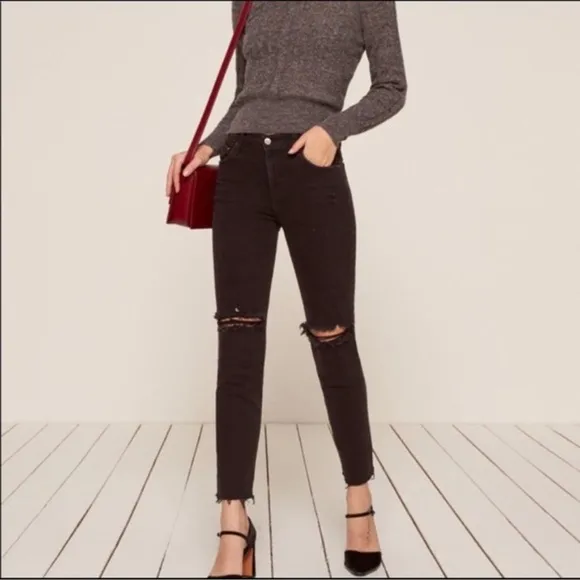 Reformation Camille High Cigarette Jeans | Nile Black | Size 23