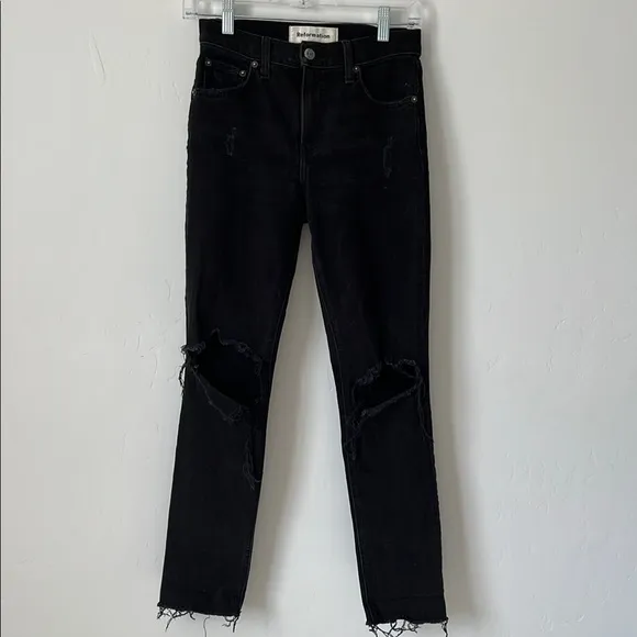 Reformation Camille High Cigarette Jeans | Nile Black | Size 23