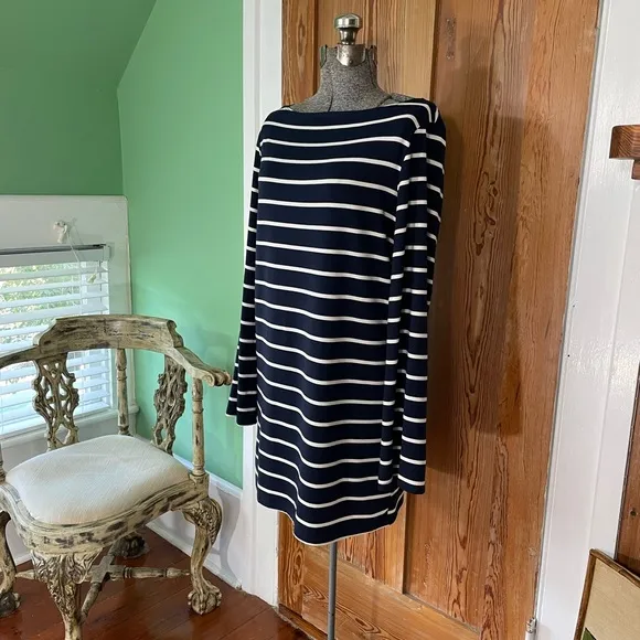 Reformation Junia Knit Dress in Navy and White Stripe - Size Small