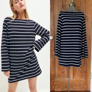 Reformation Junia Knit Dress in Navy and White Stripe - Size Small