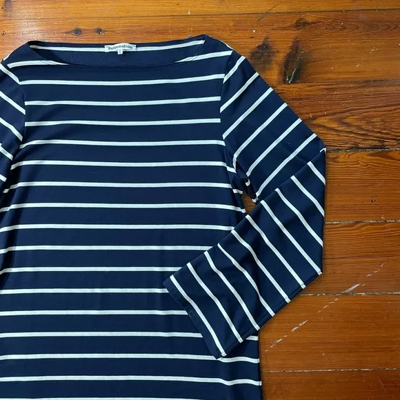 Reformation Junia Knit Dress in Navy and White Stripe - Size Small