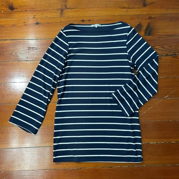 Reformation Junia Knit Dress in Navy and White Stripe - Size Small