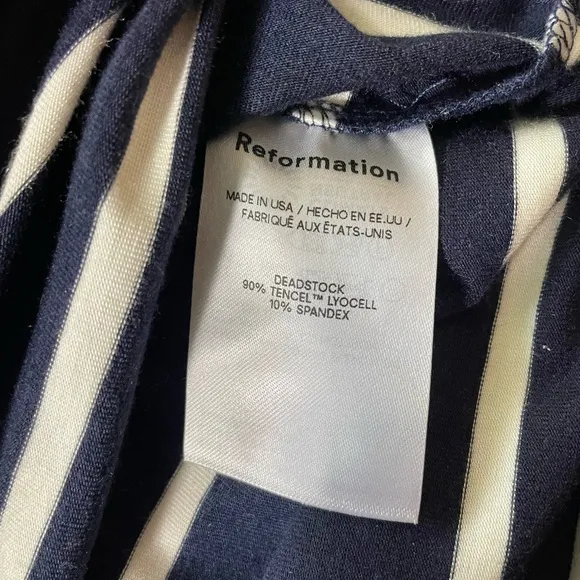 Reformation Junia Knit Dress in Navy and White Stripe - Size Small