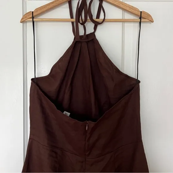 REFORMATION Santino Halter Midi Dress in Cafe Brown Linen Size 0 Pre-❤️
