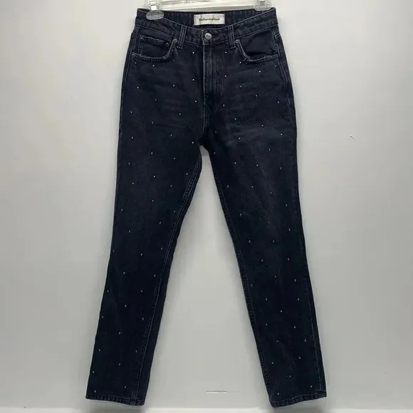 Reformation Harley Jean Silver Studded Pacific Black Faded Denim Size 26