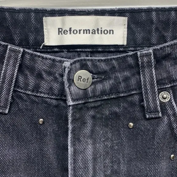 Reformation Harley Jean Silver Studded Pacific Black Faded Denim Size 26