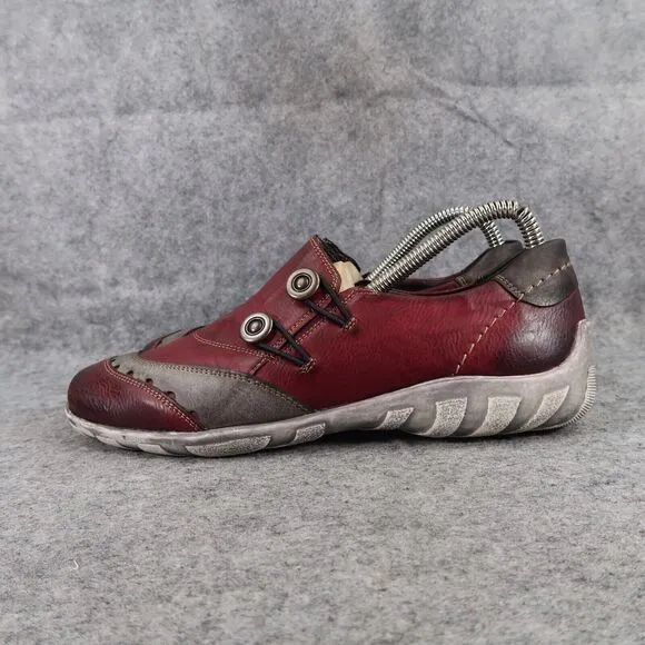 Remonte Shoes Womens 38 Casual Fashion Slip On Leather Walking Comfort Red Grey