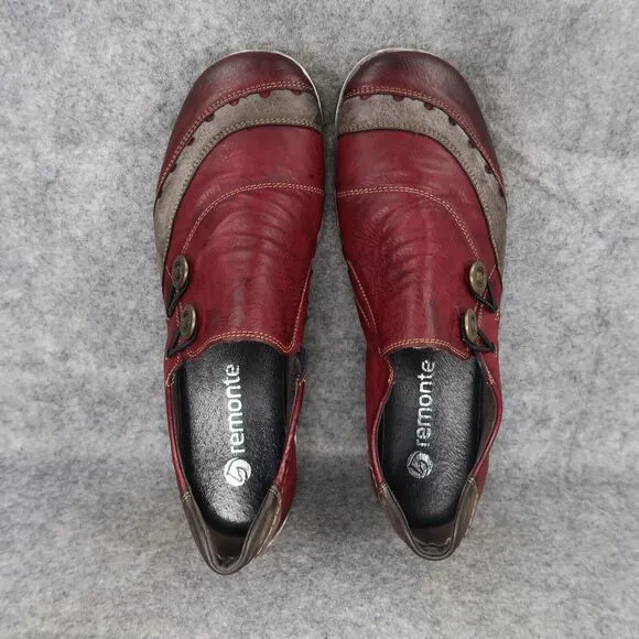 Remonte Shoes Womens 38 Casual Fashion Slip On Leather Walking Comfort Red Grey