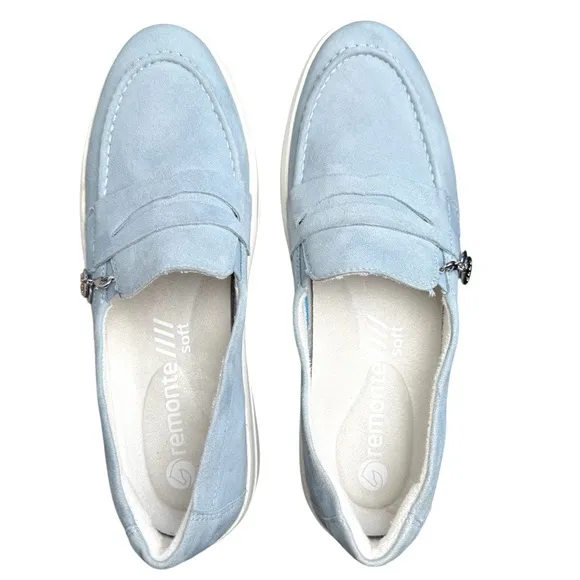 Remote Soft Women's D1C05 Julika Light Blue Platform Loafers Shoes Size 40 8.5-9
