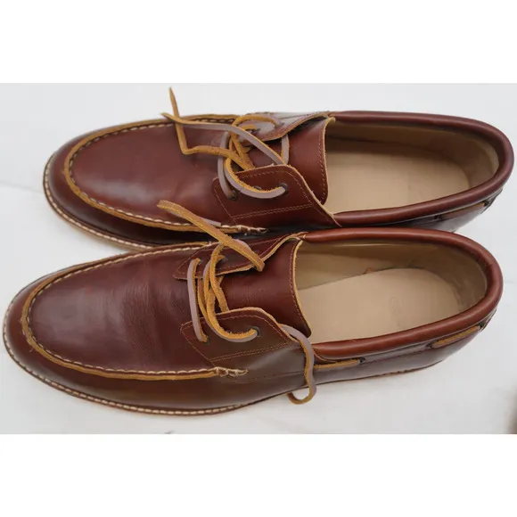 RHODES Tahoe Boat Shoes - Vibram Gumlite Sole Leather Moc Toe Boat Shoes - 13